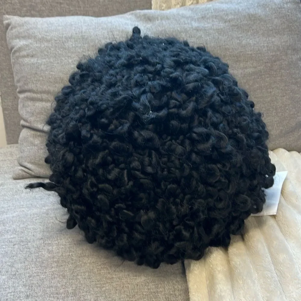 Anthropologie Lottie Pillow Sphere Large Round Black Chunky Knit Pillow 12”